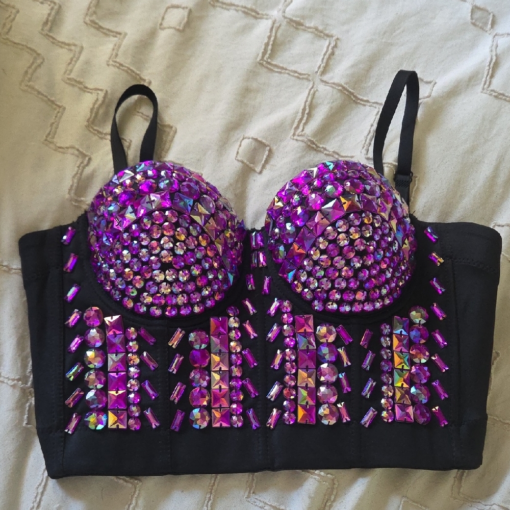 Gemstone Black and Purple Women's Bustier Crop